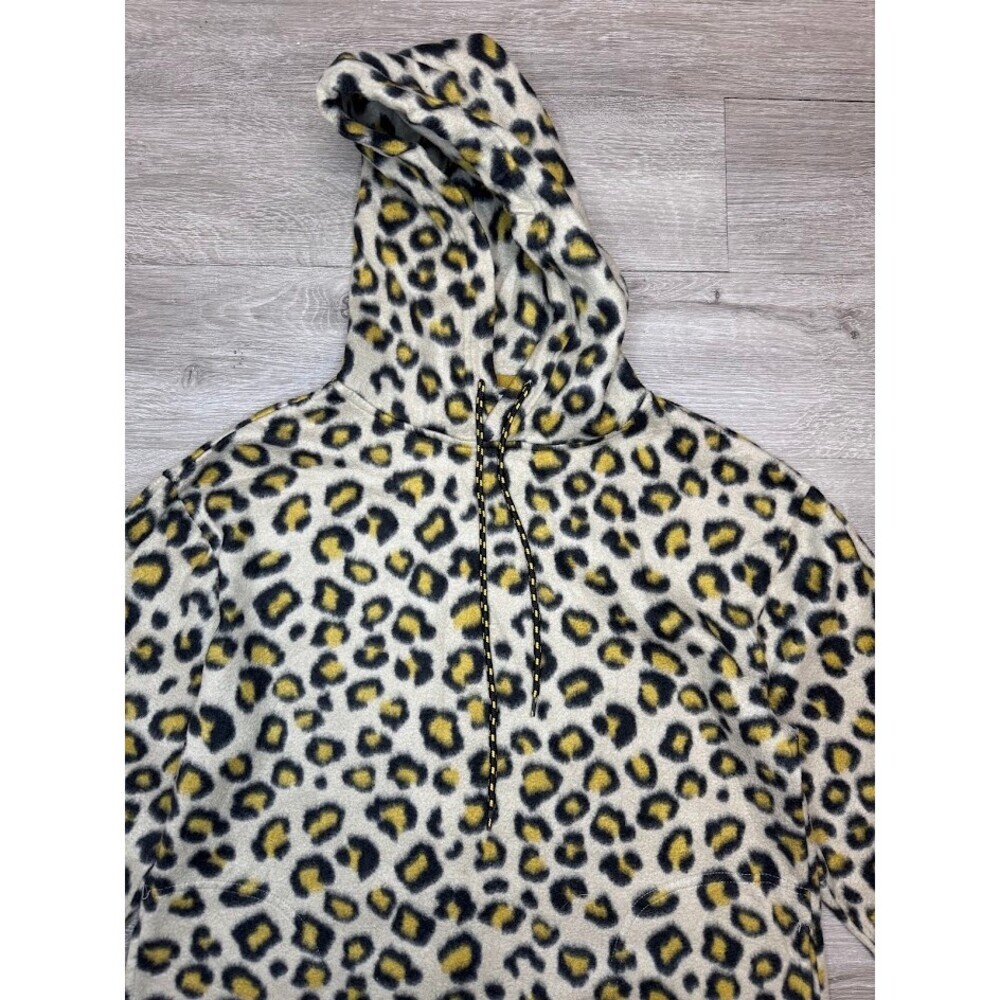 Leopard Print Fleece Hoodie Men’s Small Cozy Sherpa Pullover - Picture 2 of 5